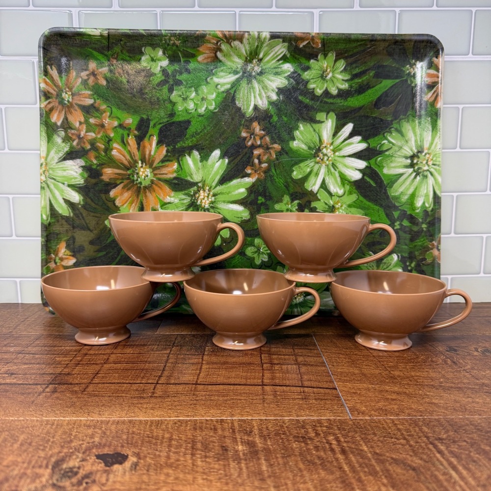 VTG 1960s MCM Fiberglass Floral Serving Tray 16x12 Green Daisy Retro